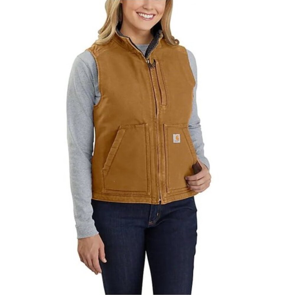 New Carhartt Women's Sherpa Lined Relaxed Fit Washed Duck Vest